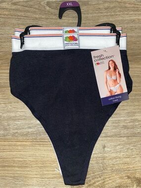 Fruit of the Loom Men's Black Cotton Thong with White-Trim Waistband - 2 Pack